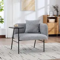Ulife Moderne fauteuil met een comfortabele stoffen rugleuning en twee opbergvakken, gecombineerd met een metalen bijzettafeltje. Voor tijdloos design en functionaliteit in uw huis