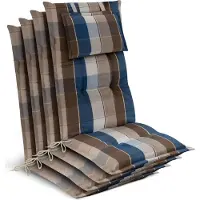 Beautissu Tuinkussen Hoge Rug Zitkussen 120x50cm HighLux HL – Set van 4 Stoelkussens voor Tuinstoelen 7cm dik Bruin-Blauw Geruit – Made in EU