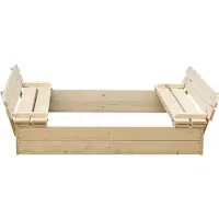 Timbela M051-1 - Houten zandbak - 122x118xH20 cm - met opvouwbaar deksel en bankje