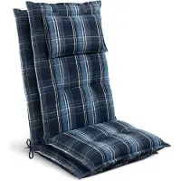 Beautissu Tuinkussen Hoge Rug Zitkussen 120x50cm HighLux HL – Set van 2 Stoelkussens voor Tuinstoelen 7cm dik Blauw-Wit Geruit – Made in EU