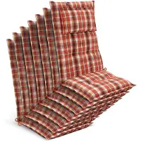 Beautissu Tuinkussen Hoge Rug Zitkussen 120x50cm HighLux HL – Set van 7 Stoelkussens voor Tuinstoelen 7cm dik Oranje-Rood-Groen Geruit – Made in EU
