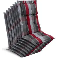 Beautissu Tuinkussen Hoge Rug Zitkussen 120x50cm HighLux HL – Set van 7 Stoelkussens voor Tuinstoelen 7cm dik Grijs-Rood-Lichtblauw Geruit – Made in EU