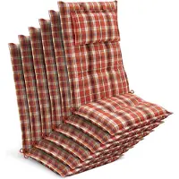 Beautissu Tuinkussen Hoge Rug Zitkussen 120x50cm HighLux HL – Set van 6 Stoelkussens voor Tuinstoelen 7cm dik Oranje-Rood-Groen Geruit – Made in EU