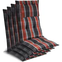 Beautissu Tuinkussen Hoge Rug Zitkussen 120x50cm HighLux HL – Set van 4 Stoelkussens voor Tuinstoelen 7cm dik Grijs-Oranje-Wit Geruit – Made in EU