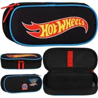Hot Wheels Schooletui met vakken, ovaal etui voor jongens 22x10x5cm