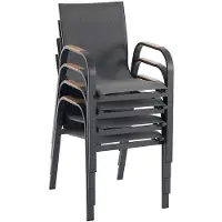 Vente-unique Tuinset van aluminium: uitschuifbare tafel L.180/240 cm en 6 fauteuils - Antraciet - ZEYVA van MYLIA