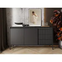 GRAINGOLD – Dressoir Sorano – Mat zwart - Met Deuren en Lades - Moderne Opbergruimte - 153 cm