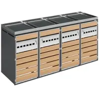 STILVORA Afvalcontainer Ombouw - 4 Vakken Met Afsluitbare Deuren En Planterbak - Voor Tuin En Oprit - Staal - Grijs;Houtlook