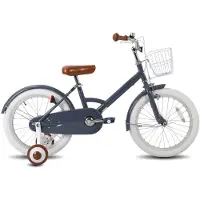 Happiq Kinderfiets – Voor kinderen – Met mand, spatborden, volledige kettingkoffer en zijwieltjes – 30 cm / 41 cm / 46 cm wielen, grijs