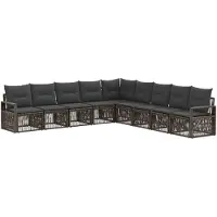 vidaXL Tuinbank Set 9 pcs Grijs poly rattan