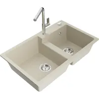 Mexen Tomas granieten gootsteen 2-kamer met keukenkraan Flora, beige - 6516-69-670401-00