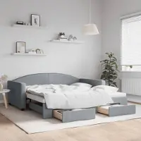 Prolenta Maison Exclusive - Uittrekbaar dagbed met lades, lichtgrijs, 100x190 cm, gestoffeerd