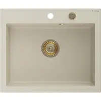 Mexen Elix granieten spoelbak 1-komers 600 x 500 , beige, gouden sifon - 6525601005-69-G