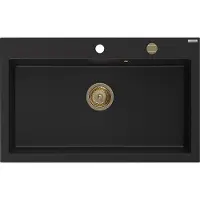 Mexen Elix granieten gootsteen met 1 bak 800 x 500 , zwart, gouden sifon - 6527801005-77-G