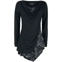 Black premium by emp Shirt met lange mouwen - Black Long-Sleeve Shirt with Waterfall Neckline and Print - XS tot 5XL - voor Vrouwen - zwart - Maat XS