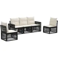 vidaXL Tuinbank Set 5 st Zwart en Crème Wit poly rattan