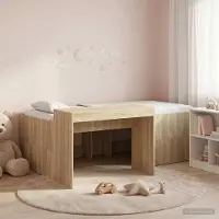 Prolenta Maison Exclusive - Stapelbed met bureau voor kinderen, Sonoma-eikenhout, 80 x 200 cm