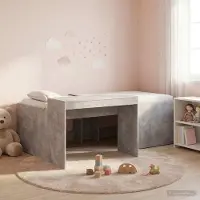 Prolenta Maison Exclusive - Stapelbed met bureau voor kinderen, betonkleur, 90 x 200 cm