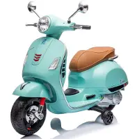 Sun baby Vespa Elektrische Kinderscooter, kindermotorfiets met plastic wielen en stoel, MP3-speler, USD MicroSD AUX-aansluiting (Turkoois - zonder kistje)