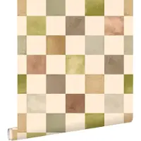 ESTAhome behang geblokt motief groen en bruin - 50 x 900 cm - 132176