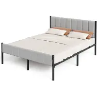 Vasagle - Bed - Metalen Bed - Gestoffeerd Hoofdbord - Stalen Lattenbodem - Draagvermogen 500 kg