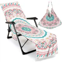 Snq 1 Strandstoelhoes van microvezel - 210 × 75 cm - Gemakkelijk in gebruik - Bohemian stijl - Met zijvakken - Opvouwbaar - Geschikt voor ligstoelen - Zwembad, tuin, strand en hotel