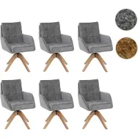 Mendler Set van 6 eetkamerstoelen HWC-Q36, keukenstoel, draaibaar, bekleding: chenille (680g/m²), frame: hout, kleur: grijs