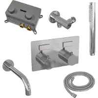 Brauer Carving Inbouw Badthermostaat - Drukknoppen - Baduitloop - Staafhanddouche - Chroom - Kranen, Badkranen, Inbouw Badkranen - 8720724512888