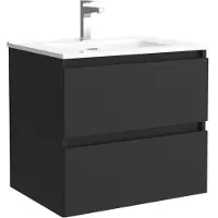 Alvoro Vela Badmeubel 70cm - Keramische Wastafel Midden Wit - 1 Kraangat - Mat Zwart - Badkamermeubels, Badmeubel Sets