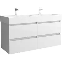 Alvoro Nova Badmeubel 120cm - Keramische Wastafel Dubbel Wit - 2 Kraangaten - Glans Wit - Badkamermeubels, Badmeubel Sets