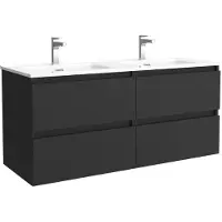 Alvoro Vela Badmeubel 120cm - Keramische Wastafel Dubbel Wit - 2 Kraangaten - Mat Zwart - Badkamermeubels, Badmeubel Sets