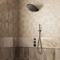 Saniclear Uni inbouw regendouche 37cm gun metal PVD met watervalfunctie en staafhanddouche