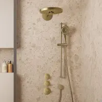 Saniclear Uni inbouw regendouche 30cm geborsteld messing PVD met 2 standen hoofddouche, glijstang en 3 standen handdouche