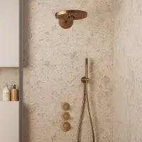 Saniclear Uni inbouw regendouche 30cm geborsteld koper PVD met 2 standen hoofddouche en staafhanddouche