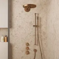 Saniclear Uni inbouw regendouche 30cm geborsteld koper PVD met 2 standen hoofddouche, glijstang en staafhanddouche