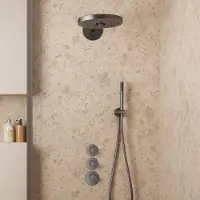 Saniclear Uni inbouw regendouche 30cm gun metal PVD met 2 standen hoofddouche en staafhanddouche
