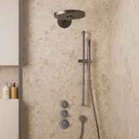 Saniclear Uni inbouw regendouche 30cm gun metal PVD met 2 standen hoofddouche, glijstang en staafhanddouche