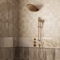 Saniclear Uni inbouw regendouche 37cm geborsteld koper PVD met watervalfunctie, glijstang en 3 standen handdouche