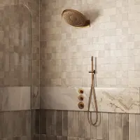 Saniclear Uni inbouw regendouche 37cm geborsteld koper PVD met watervalfunctie en staafhanddouche