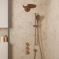 Saniclear Uni inbouw regendouche 30cm geborsteld koper PVD met 2 standen hoofddouche, glijstang en 3 standen handdouche