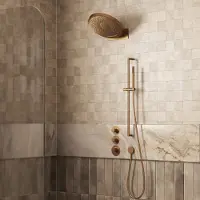 Saniclear Uni inbouw regendouche 37cm geborsteld koper PVD met watervalfunctie, glijstang en staafhanddouche