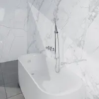 FortiFura Nebbio Badcombinatie-set - thermostaatkraan - glijstang met geïntegreerde wandaansluitbocht - gladde doucheslang - staaf handdouche - badvulcombinatie - chroom