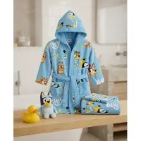 Bluey Set Badjas + Handdoek + Washandje Kind 7-8 Jaar | & Bingo Lichtblauw