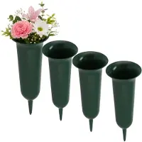 DK Design Grafvaas kunststof - 4x - groen - 42 cm - grafdecoratie - bloemenvaas voor herdenkingsplaats/kerkhof