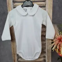 Babidu Romper/Body | wit | Lange mouw | Met rond kraagje met gehaakt roze randje | 1188 | 36 maanden | maat 98