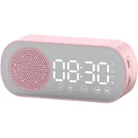 LONGZIMING -Digitale Wekker Speaker - Bluetooth Wekker - Klokradio - Dubbele Alarmfunctie - FM Radio - ABS - LED Spiegel Display·Draagbaar & Multifunctioneel - 1 Stuk - Roze