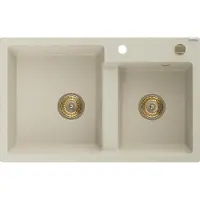 Mexen Tomas granieten spoelbak 2-kamer 800 x 500 , beige, gouden sifon - 6516802000-69-G