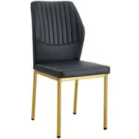 MODFU - Eetkamerstoelen Set Van 4 - Geribde Rugleuning - Moderne Stijl - Voor Eetkamer - Metaal En Kunstleer - Zwart En Goud