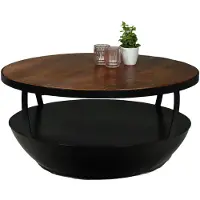 Lizzely Garden & Living Salontafel rond mangohout Kayleigh 80x80 bruin side table industrieel bijzettafel mango hout
