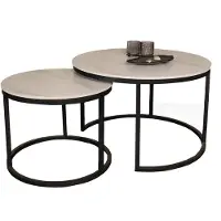 Lizzely Garden & Living Salontafel rond 2delig marmerlook Bero wit side table steen bijzettafel